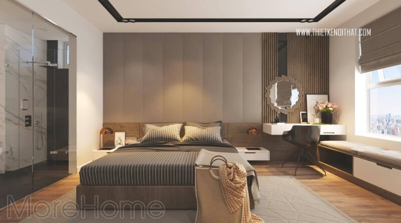 Thiết kế nội thất phòng ngủ chung cư một cách cầu kỳ tinh tế khi tạo điểm nhấn ở những đồ nội thất thiết kế tinh xảo Mẫu nội thất chung cư đẹp