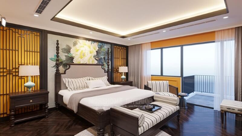 Mẫu thiết kế nội thất biệt thự đẹp phong cách á đông sang trọng Thiết kế nội thất phòng ngủ biệt thự