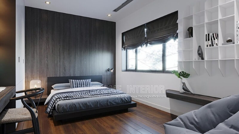 Thiết kế cửa sổ lớn giúp phòng ngủ luôn được thông thoáng. Thiết kế nội thất phòng ngủ biệt thự