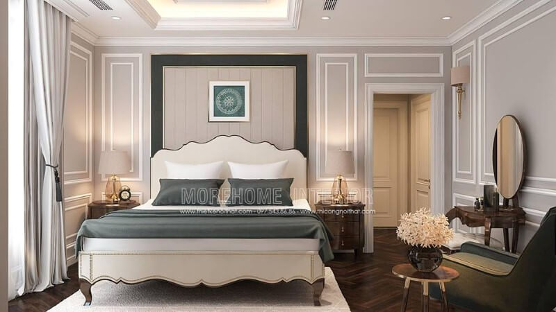 Trang trí nội thất phòng ngủ tân cổ điển sang trọng, quý phái. Thiết kế nội thất phòng ngủ biệt thự