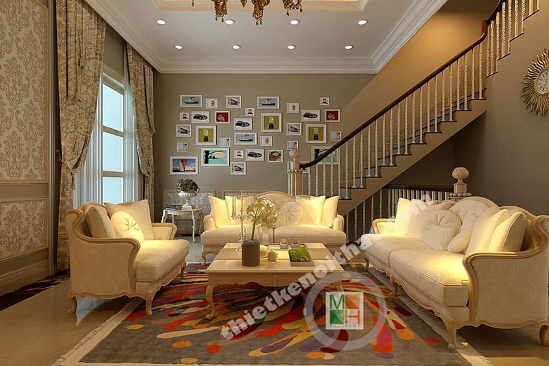 Thiết kế nội thất phòng khách phong cách tân cổ điển sang trọng, cao cấp