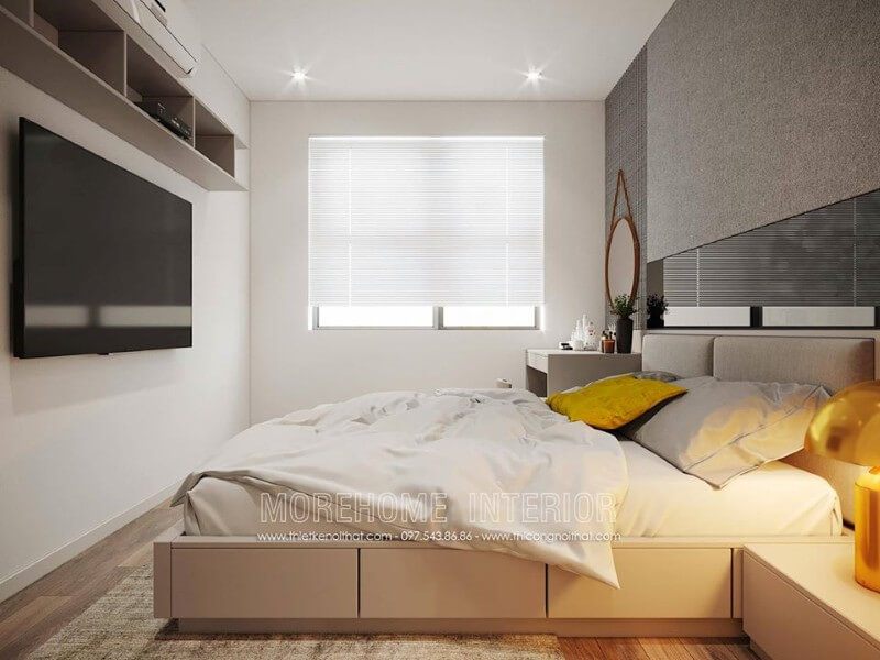 Thiết kế giường ngủ thông minh tích hợp thêm ngăn tủ bên dưới tạo cho gia chủ có thêm không gian lưu trữ vật dụng cá nhân của mình
