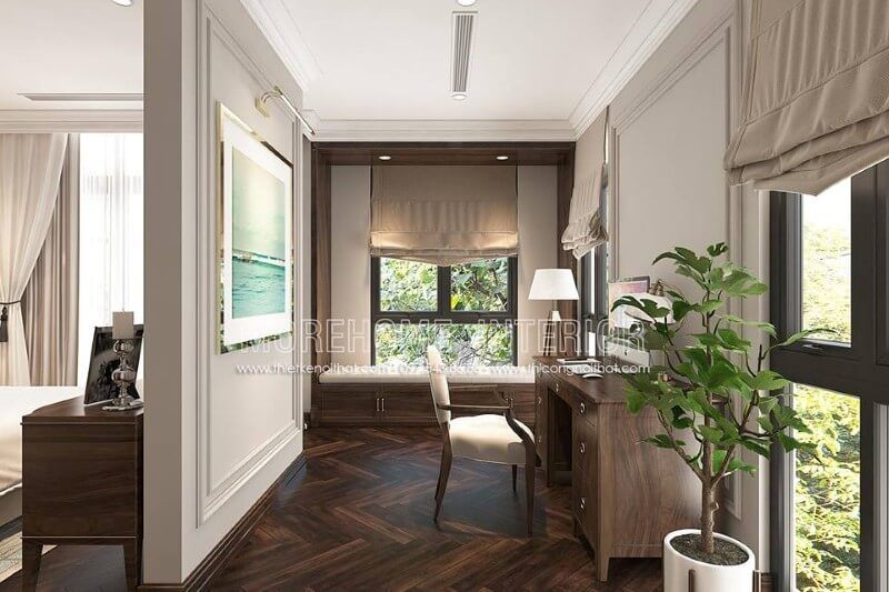 Thiết kế bàn làm việc gỗ óc chó tại nhà với kiểu dáng hiện đại, đơn giản tạo sự thoải mái nhất cho người làm việc