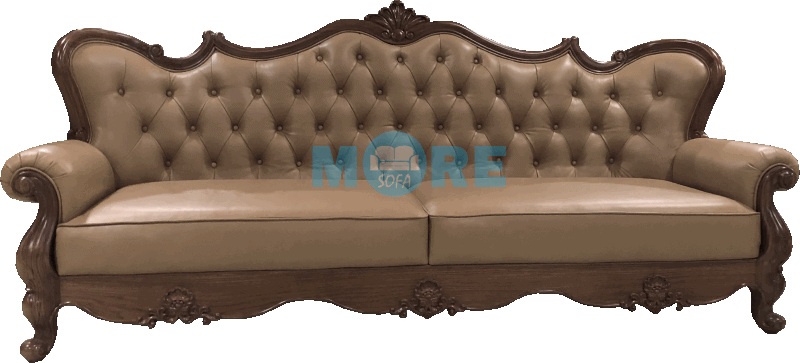 Ghế sofa tân cổ điển với vật liệu gỗ tự nhiên, óc chó bọc da thật nhập khẩu cao cấp sẽ tạo nên cảm giác ấm cúng cho phòng khách.