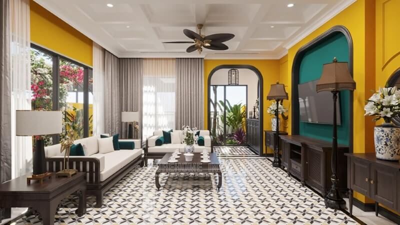 Mẫu sofa gỗ óc chó cao cấp của phong cách Á Đông tinh tế.